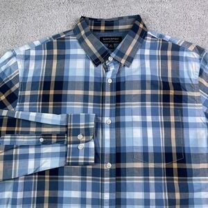 Banana Republic Shirt Mens XL Blue Plaid Stretch Soft Wash Slim Fit Button Up